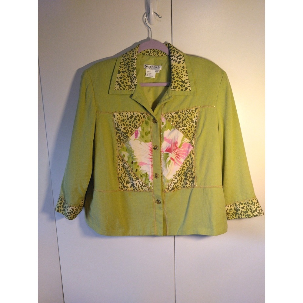 Vintage Nancy Bolen Silk Beaded Jacket Size XL Button Up Artsy Elegant Boho Chic